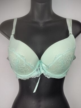 Sofra 38B Lace-Trim Push Up Bra in Mint Green